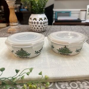 SPODE Christmas Tree 5” Round Storage‎ Containers with Lock Lids 2 Piece